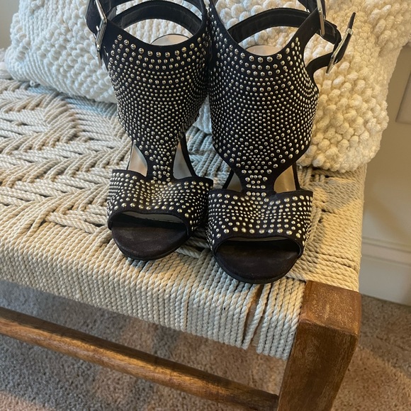 Silver Studded Double Ankle Strap Black Heels size 7 - Picture 5 of 8